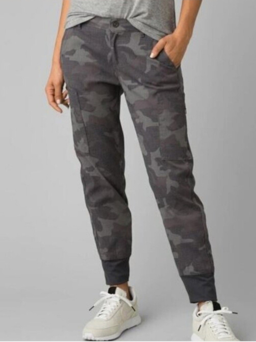 Prana Sky Canyon Jogger Pants Gray Camo Ankle Sz 8